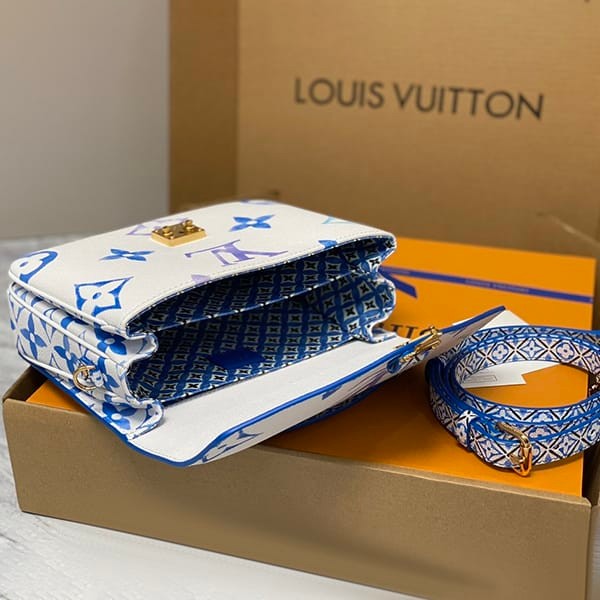 セレブ多数愛用ルイヴィトン ショルダーバッグ 偽物 ポーチ モノグラム LV 青 M23055